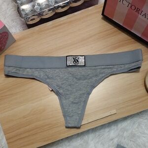 Victoria's Secret Gray Rhinestone Logo Thong Panty 🆕